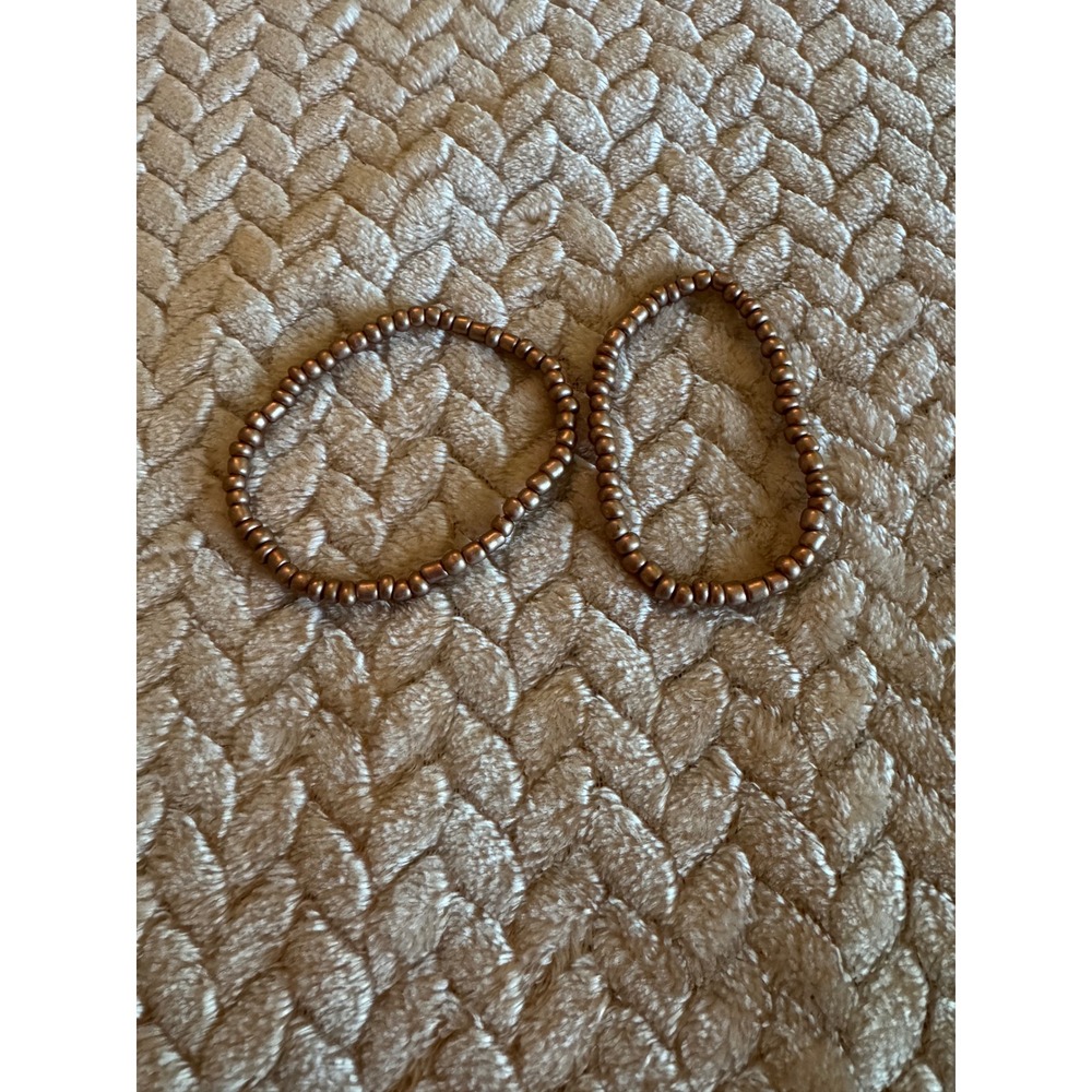 Set of 2 Bronze Beaded Stretch Bracelets Metallic Copper Tone Minimalist Boho